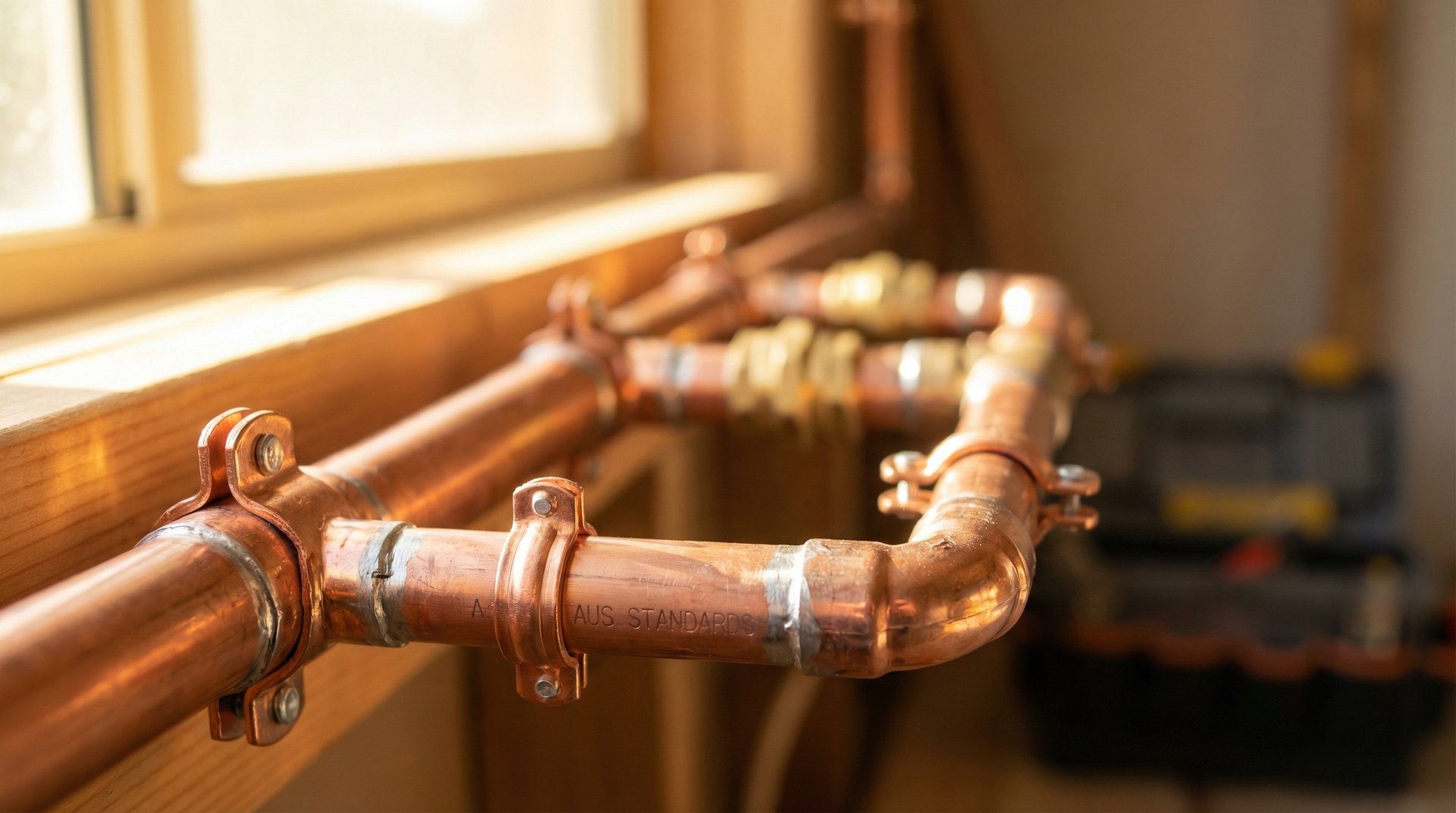 Professional copper pipe installation with soldered joints by Freshwater Plumbing