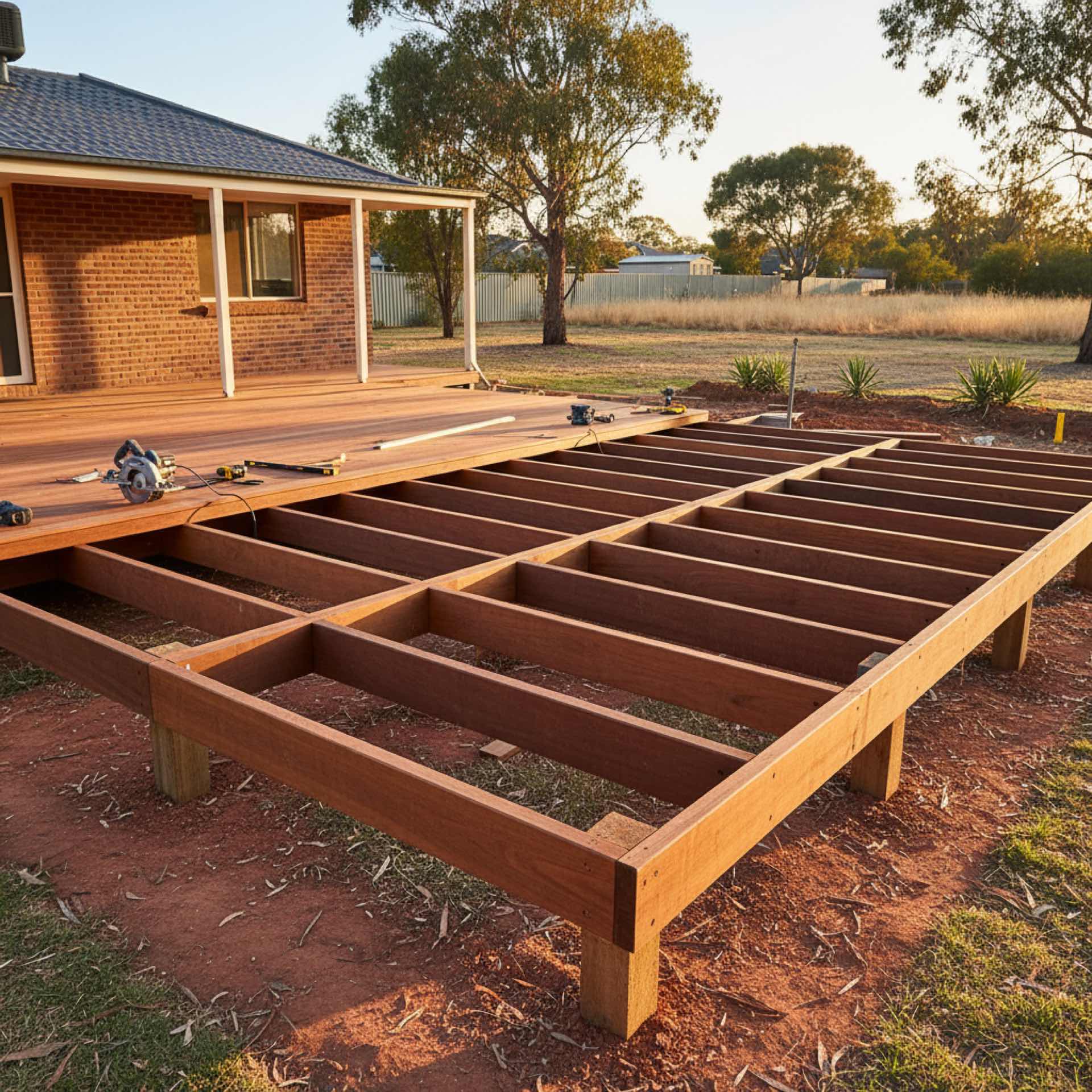 Timber deck construction in progress showing frame structure in Collaroy